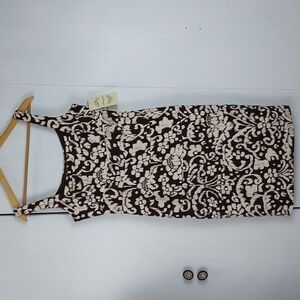 Sangria| Womens Brown & White All Over Pattern Tank Retro Artsy Midi Dress  Sz.8